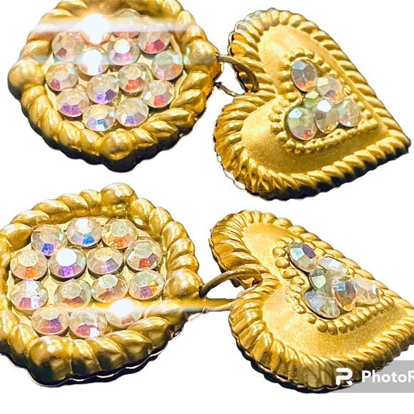 Vintage Michele Sugar Heart Rhinestone Clip on Earrings - 1980’s glam! - Picture 2 of 3